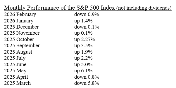 Monthly Performance of the S&P 500 Index