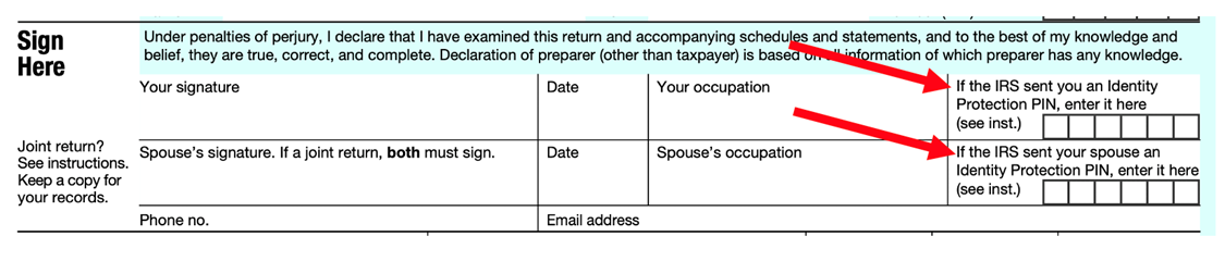 Bottom of Page 2 of the IRS form 1040